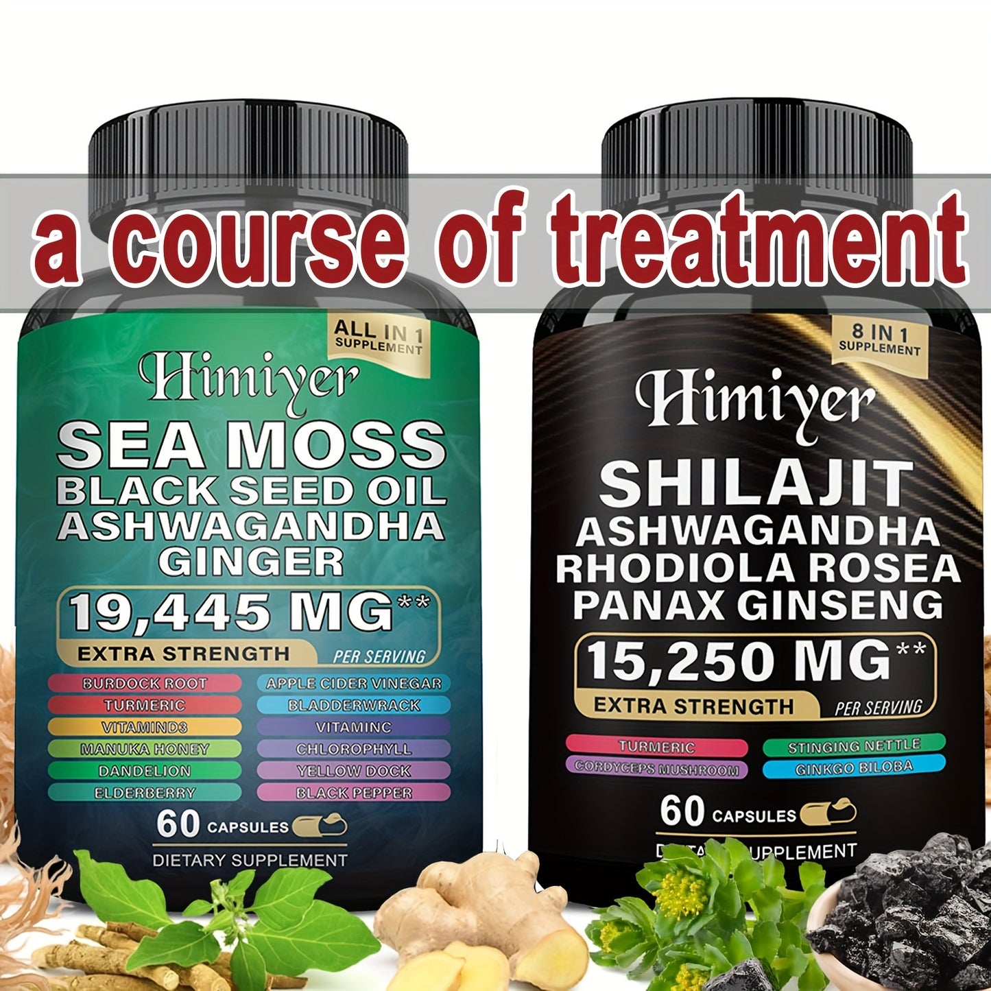 6-Pack Sea Moss & Shilajit Capsules – 7000mg Sea Moss, 9000mg Shilajit, 2000mg Ashwagandha | Complete Nutritional & Energy Support