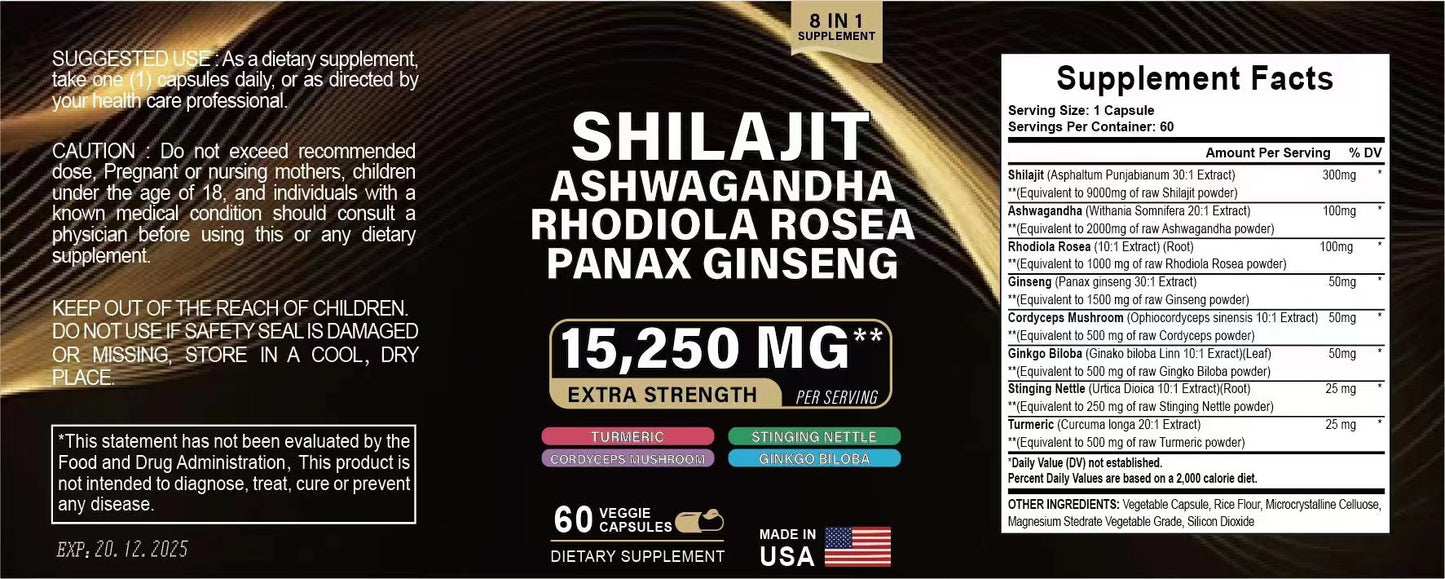 Shilajit Pure Himalayan 9000MG + Ashwagandha & Energy Boosters.