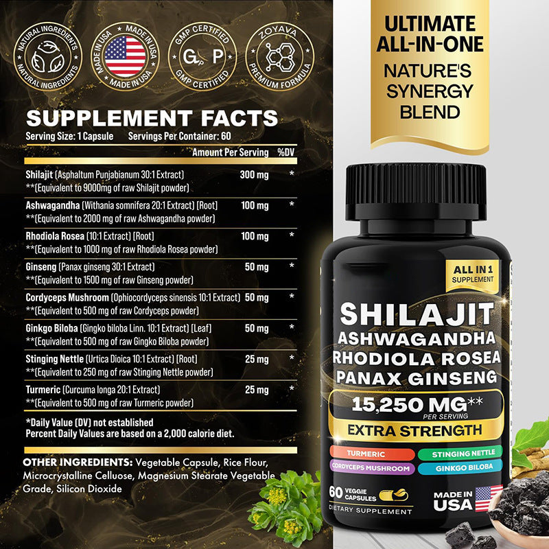 Shilajit Pure Himalayan 9000MG + Ashwagandha & Energy Boosters.