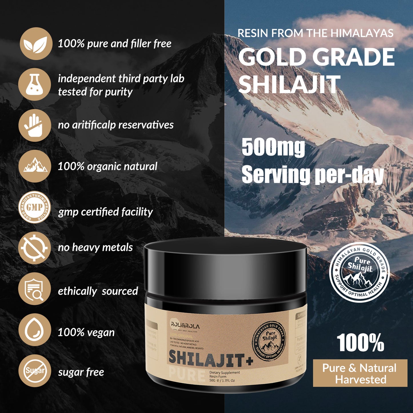 ROLI&ROLA Premium Shilajit Resin - 50g | Pure Himalayan Energy & Wellness Supplement