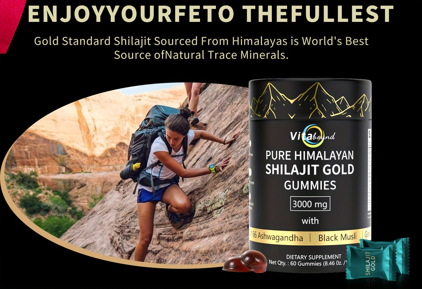 Vitabound Shila Gummies 3000 MG | 85+ Trace Elements | Energy & Relaxation | With Zinc, Aloe Vera, Black Fungus & Schisandra | 60 Gummies