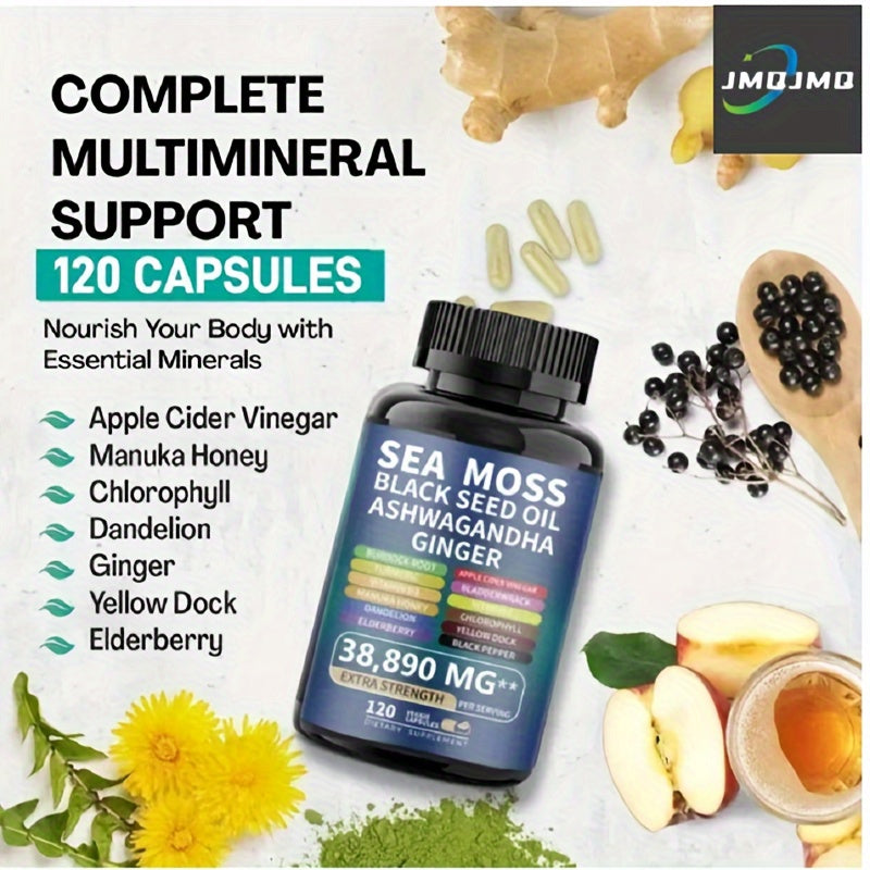 240/480 Capsules Sea Moss & Shilajit Supplement – Black Seed Oil, Ashwagandha, Ginger, Rhodiola Rosea & Panax Ginseng | Extra Strength for Energy & Focus