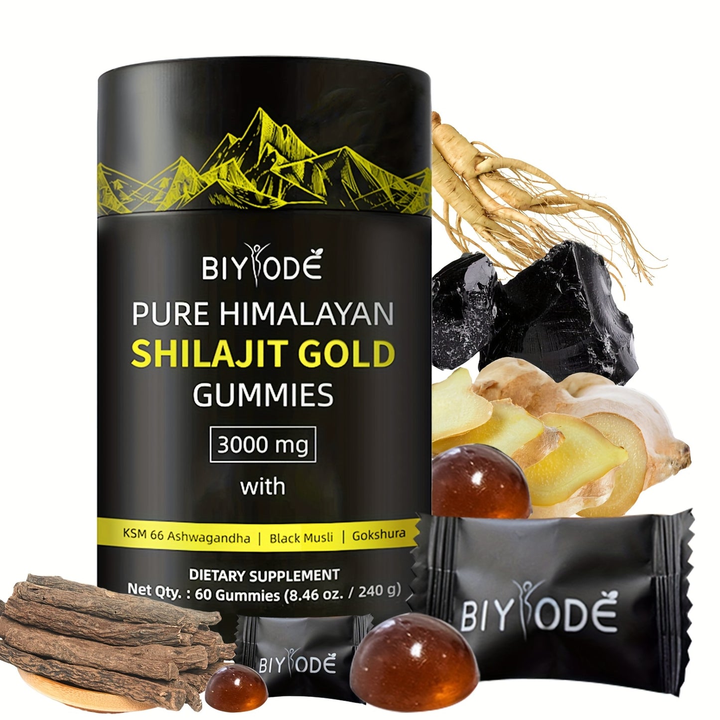 Pure Himalayan Shilajit Gummies | 85+ Minerals | KSM-66 Ashwagandha | No Added Sugar | Fulvic Acid 75%+ | Herbal Blend with Ginseng & Gokshura