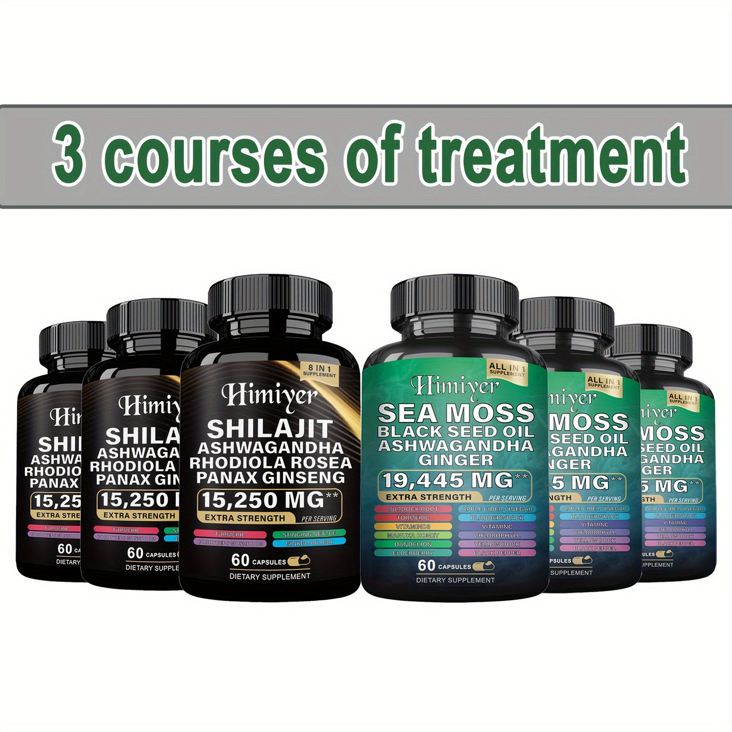 6-Pack Sea Moss & Shilajit Supplement – 7000mg Sea Moss, 9000mg Shilajit, 2000mg Ashwagandha | Complete Health Support for 3 Use Cycles