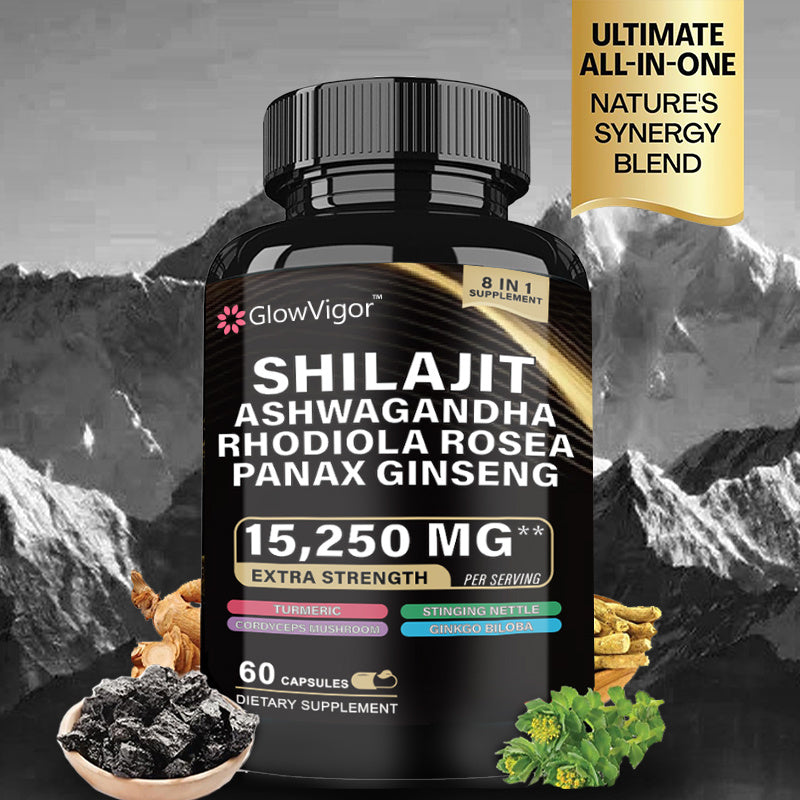 GlowVigor Shilajit Supplement | Panax Ginseng, Ashwagandha, Rhodiola, Turmeric & More for Energy & Wellness