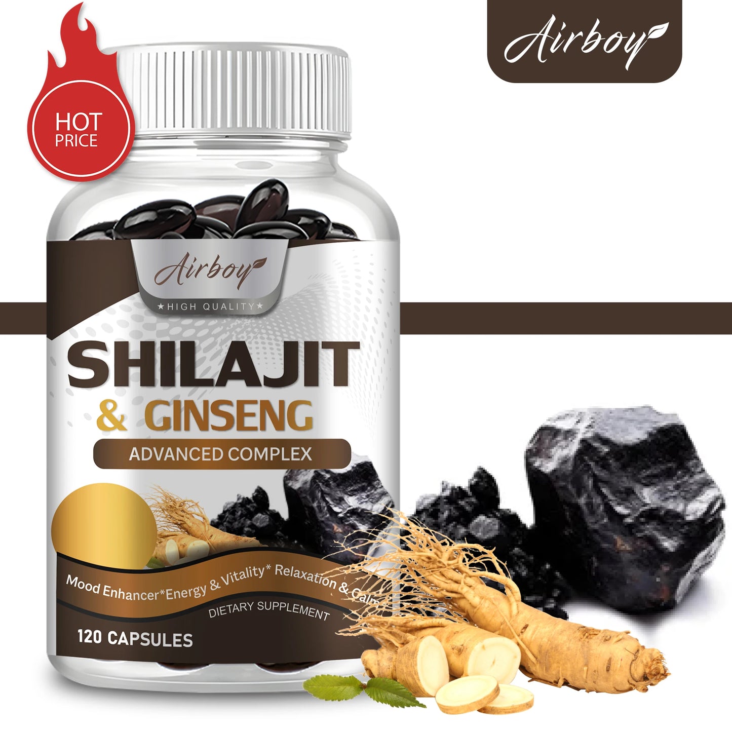 Shilajit & Ginseng Supplement - Boost Energy, Memory & Immune Support