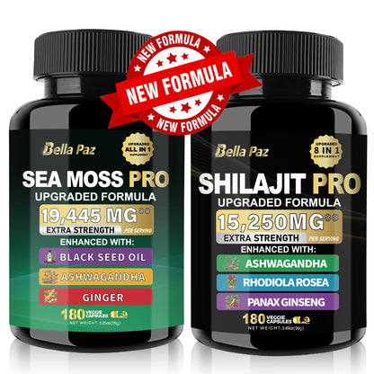 BellaPaz Ashwagandha Bundle: Sea Moss, Shilajit, Ginseng & More - 180 Count