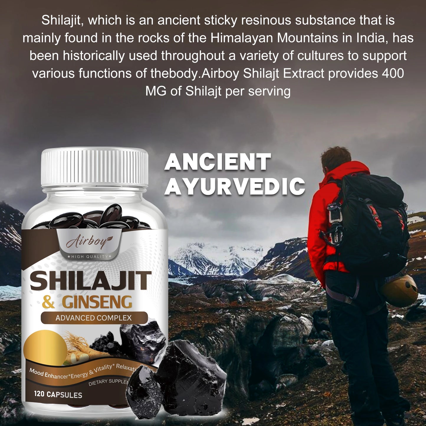 Shilajit & Ginseng Supplement - Boost Energy, Memory & Immune Support