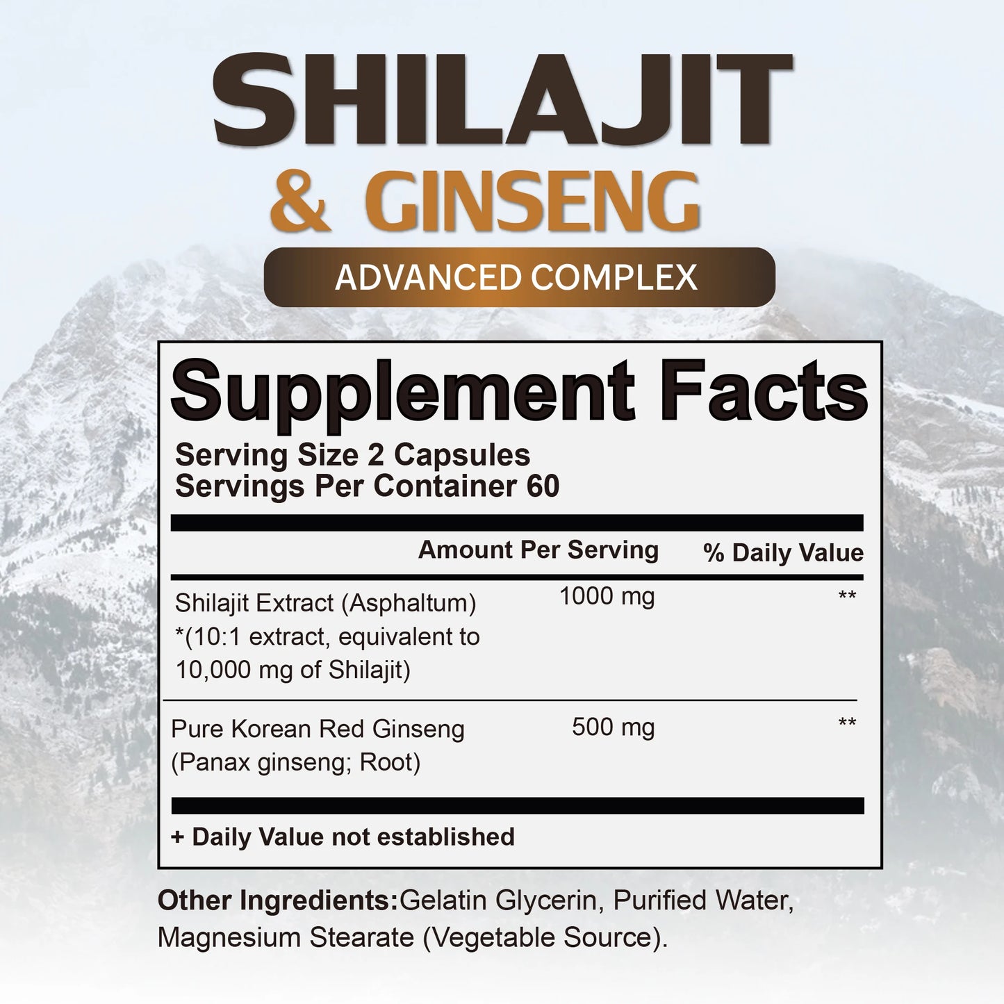 Shilajit & Ginseng Supplement - Boost Energy, Memory & Immune Support