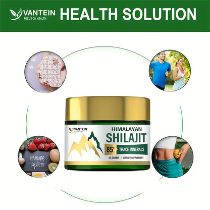 VANTAIN Himalayan Shilajit Supplement – 85% Trace Minerals, Pure Charagi Resin, 50g Jar with Golden Lid | Promotes Health & Wellness for Men and Women