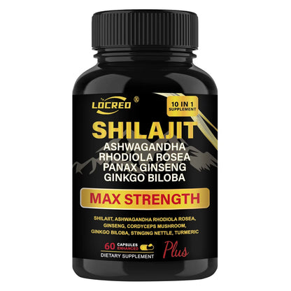 Shilajit Capsules with Ashwagandha | Extra Strength Dietary Supplement – 60 Capsules.