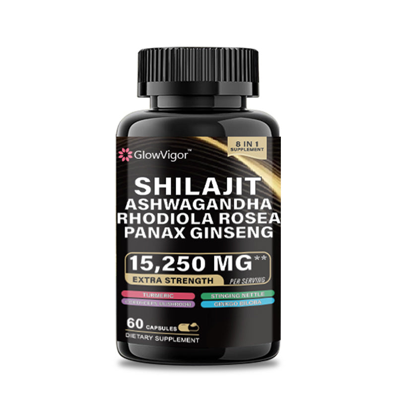 GlowVigor Shilajit Supplement | Panax Ginseng, Ashwagandha, Rhodiola, Turmeric & More for Energy & Wellness