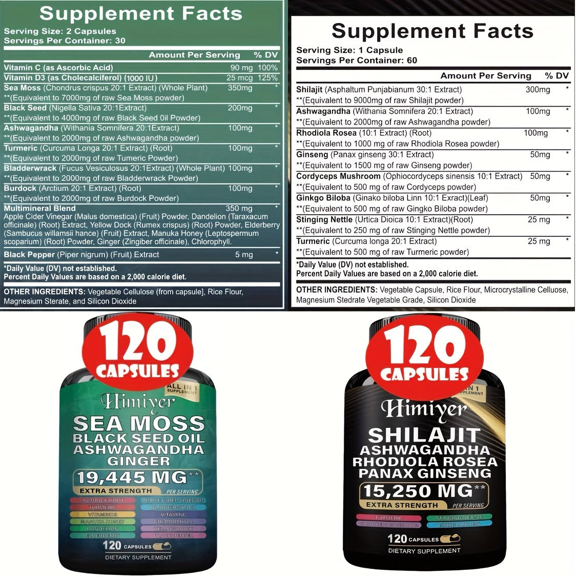 240 Capsules All-In-1 Supplement – Sea Moss, Black Seed Oil, Ashwagandha, Ginger, Shilajit, Rhodiola Rosea & Panax Ginseng for Energy & Wellness