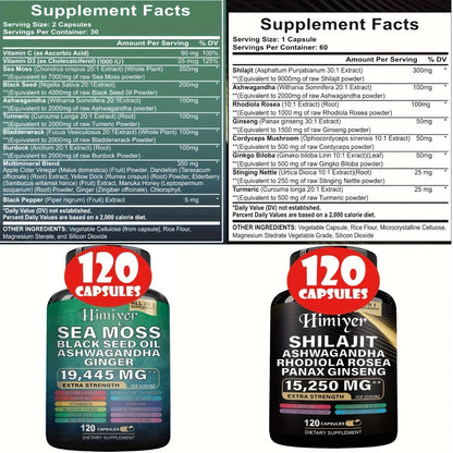 240 Capsules All-In-1 Supplement – Sea Moss, Black Seed Oil, Ashwagandha, Ginger, Shilajit, Rhodiola Rosea & Panax Ginseng for Energy & Wellness