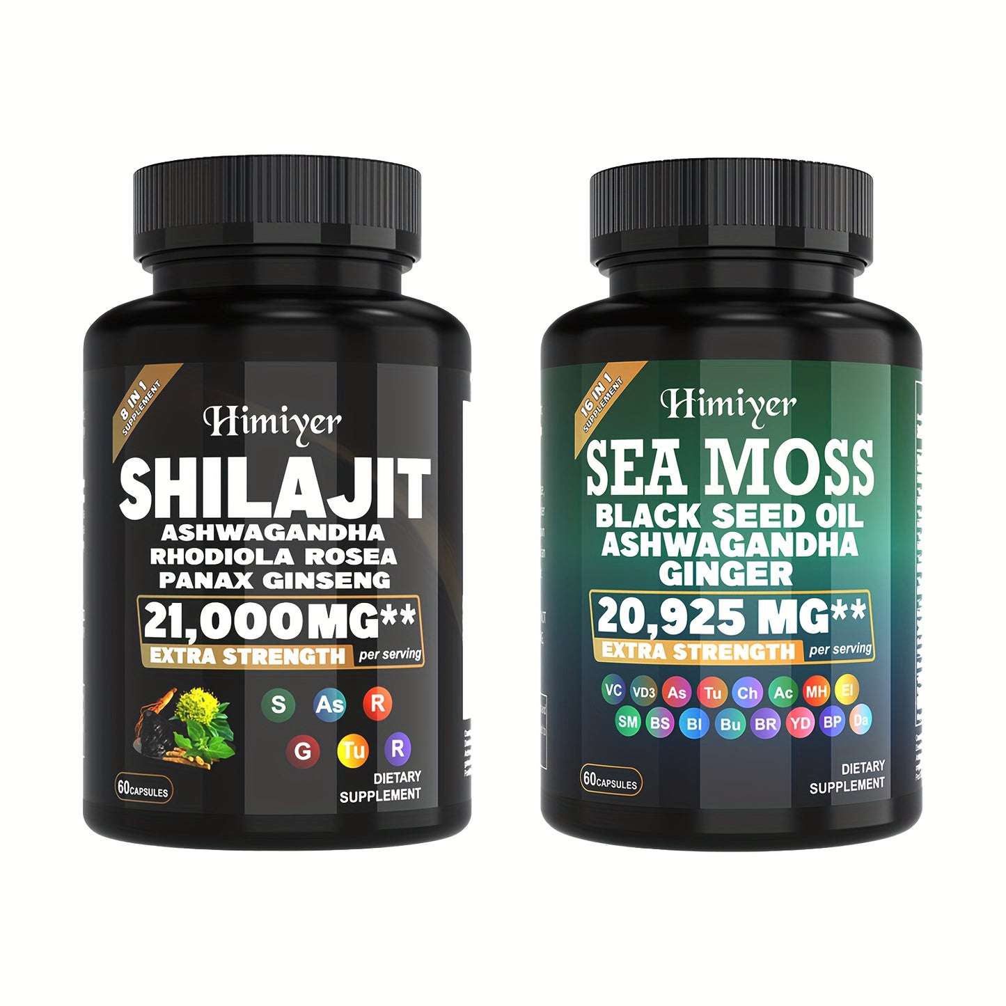 6-Pack Sea Moss & Shilajit Capsules – 7000mg Sea Moss, 9000mg Shilajit, 2000mg Ashwagandha | Complete Nutritional & Energy Support