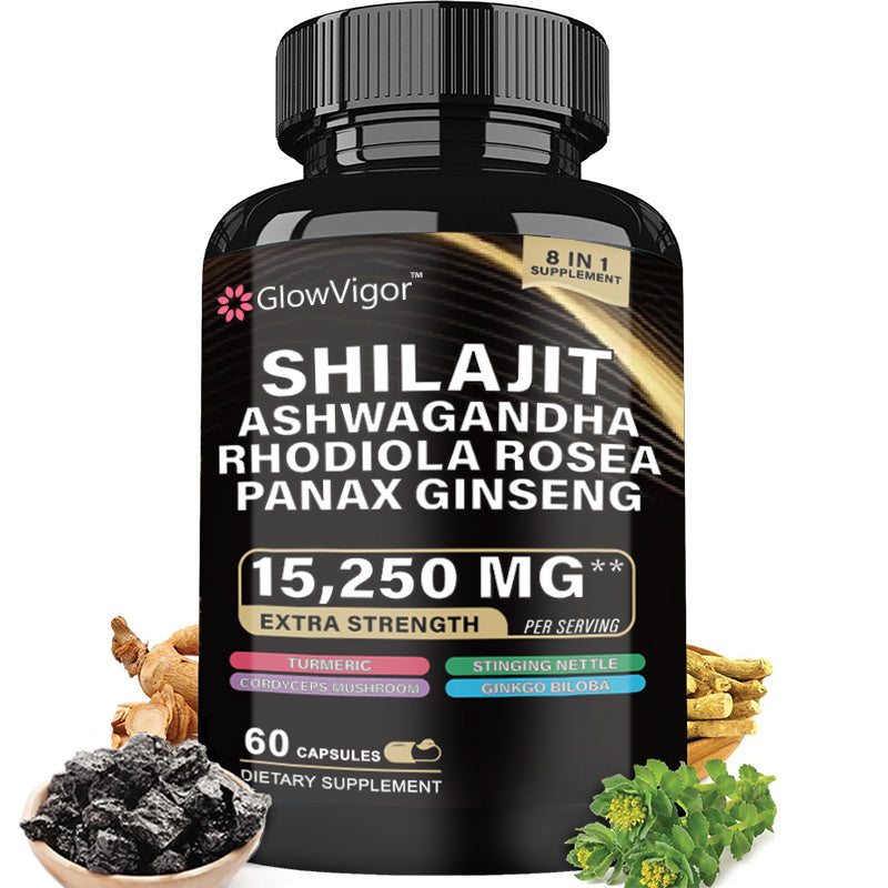 GlowVigor Shilajit Supplement | Panax Ginseng, Ashwagandha, Rhodiola, Turmeric & More for Energy & Wellness